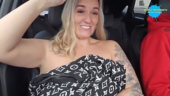 Daring Striptease On A Public Road In A Car