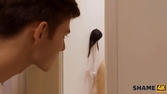 A Young Man Stalks And Has Sex With A Middle-Aged Blonde In The Bathroom